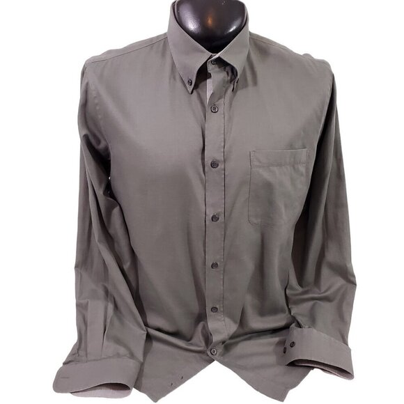 Hart Schaffner & Marx Men's Gray Cotton Button Front Long Sleeve Shirt - Large - Picture 1 of 16